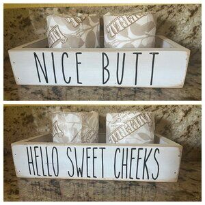 Wood Toilet Paper Holder Hello Sweet Cheeks & Nice Butt Bathroom Decor Tray Box